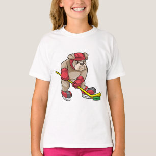 T-shirt Chien de taureau au hockey sur glace avec bâton de