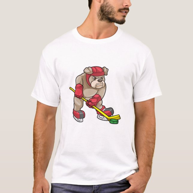 T-shirt Chien de taureau au hockey sur glace avec bâton de (Devant)