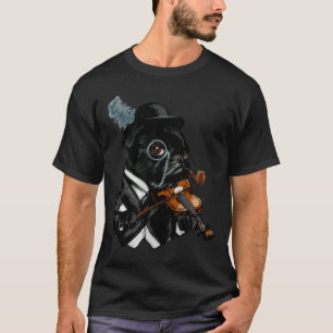 T-shirt Chien de taureau de Cigar noir Posh Jouer du violo