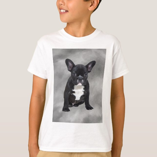 T-shirt Chien de taureau français assis aquarelle peinture (Devant)