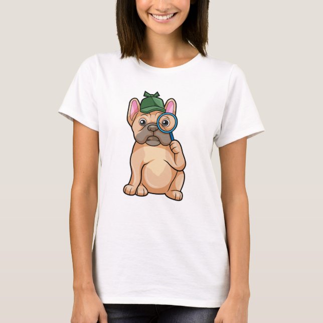T-shirt Chien de taureau français en détective avec du ver (Devant)