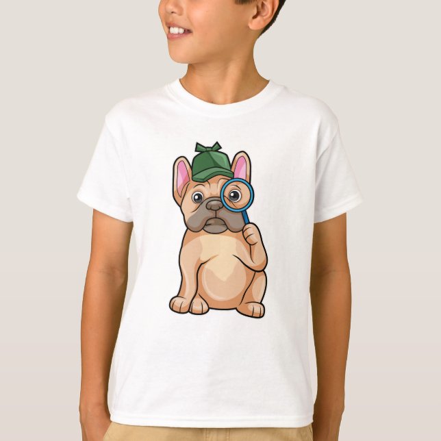 T-shirt Chien de taureau français en détective avec du ver (Devant)