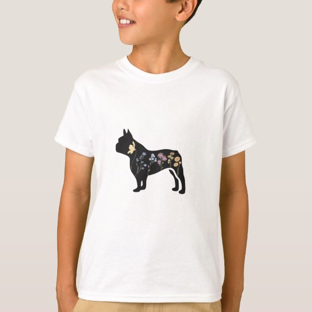 T-shirt Chien de taureau français fleur sauvage (Devant)