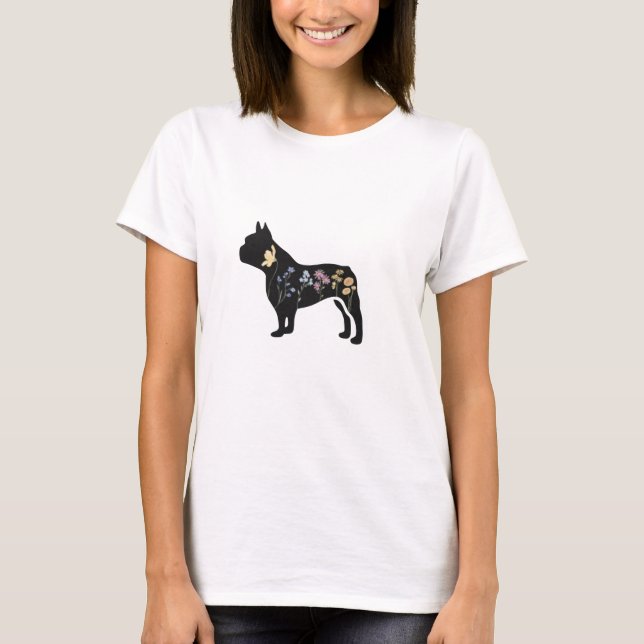 T-shirt Chien de taureau français fleur sauvage (Devant)