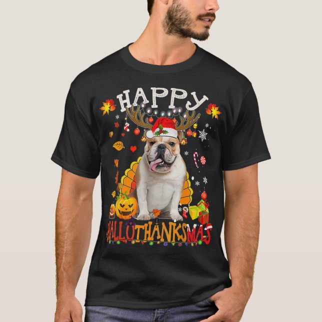 T-shirt Chien de taureau Hallothanksmas Halloween Noël (Devant)