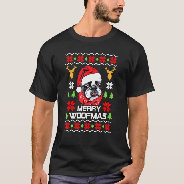 T-shirt Chien de taureaux français Santa Hat Vilain Chanda (Devant)