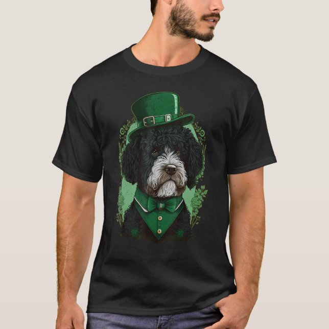 T-shirt Chien d'eau portugais Vert Portie trèfle Jour de l (Devant)
