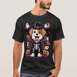 T-shirt Chien d'Halloween éffrayant en costume squelette