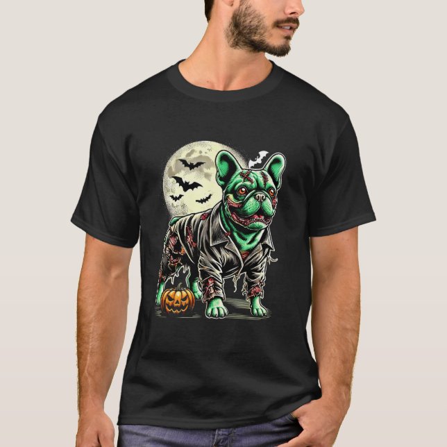 T-shirt Chien d'Halloween Zombie Français Chien d'Hallowee (Devant)