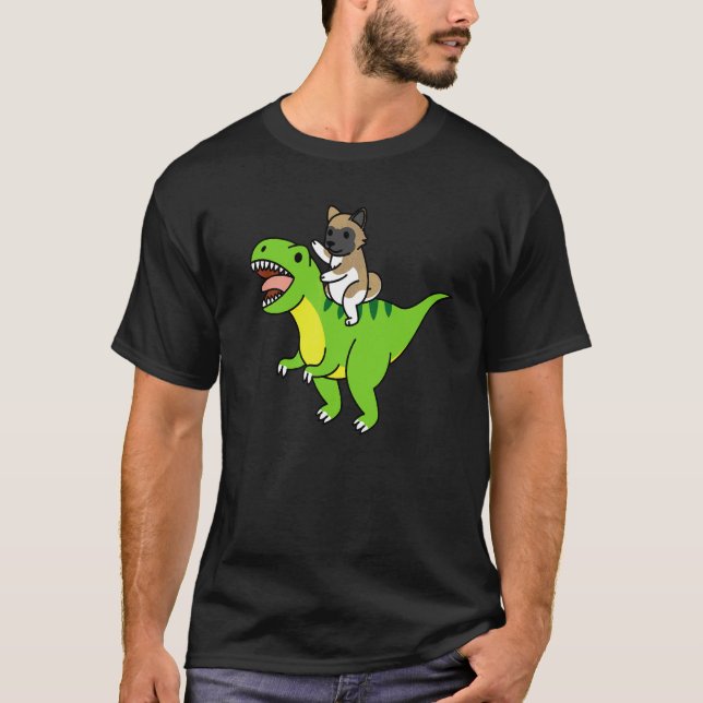 T-shirt Chien Dinosaure Akita à cheval Rex (Devant)