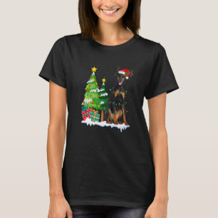 T-shirt Chien Doberman Chapeau de Père Noël Renne Lumières