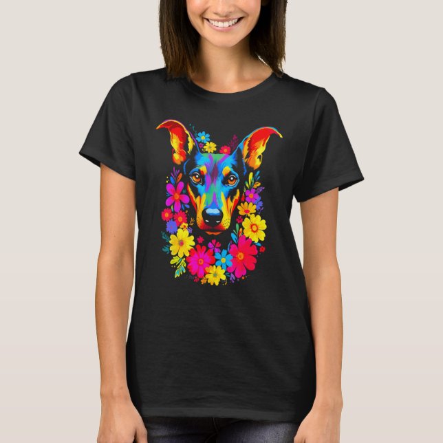 T-shirt Chien Doberman Pinscher Fleurs (Devant)