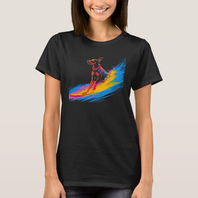 T-shirt Chien Doberman Pinscher Surfeur (Devant)