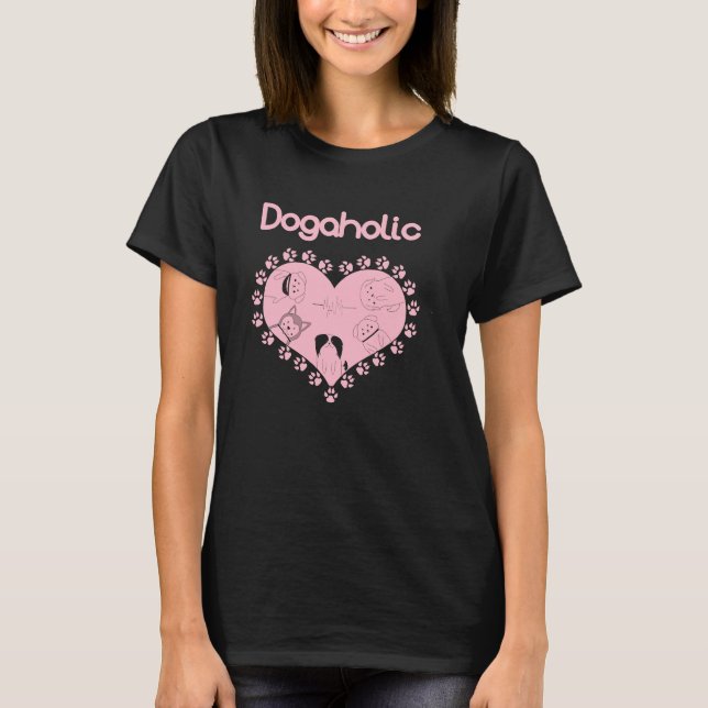 T-shirt Chien Dogaholic mignon rose (Devant)