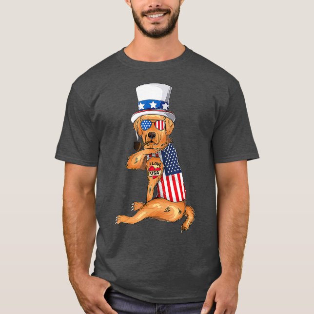 T-shirt chien d'or Merica 4 juillet usa (Devant)