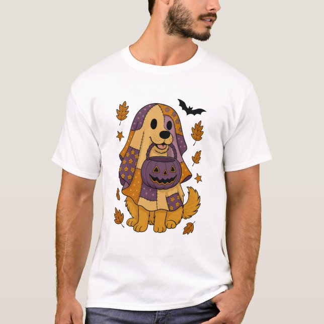 T-shirt Chien Doré Fantôme Halloween (Devant)