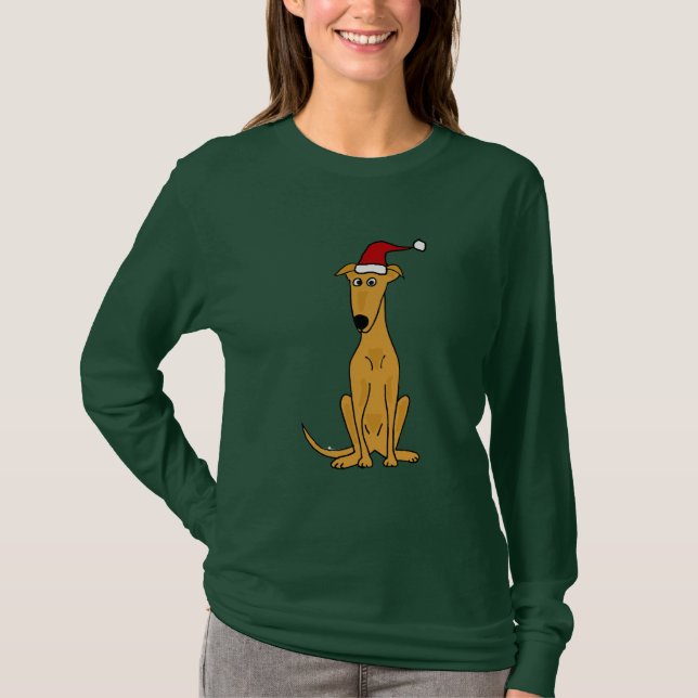 T-shirt Chien drôle de lévrier dans l'art de Noël de (Devant)