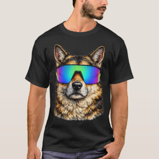 T-shirt Chien drôle portant des lunettes de soleil arc-en-