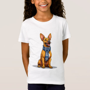 T-Shirt Chien drôle portant une écharpe de style cartoon