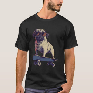 T-shirt Chien drôle Pug sur un skateboard skateboard