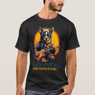 T-shirt Chien drôle visage avec guitare électrique Rock'n
