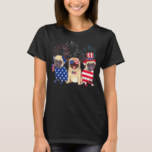 T-shirt Chien du 4 juillet Trois chiens carlin Drapeau amé