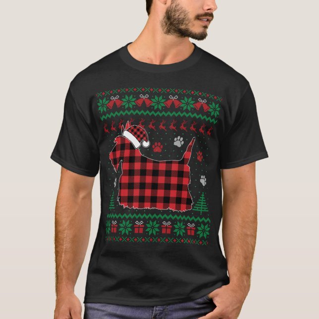 T-shirt Chien écossais Pyjama de Noël Red Plaid Scottish U (Devant)