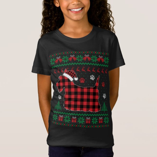T-Shirt Chien écossais Pyjama de Noël Red Plaid Scottish U (Devant)