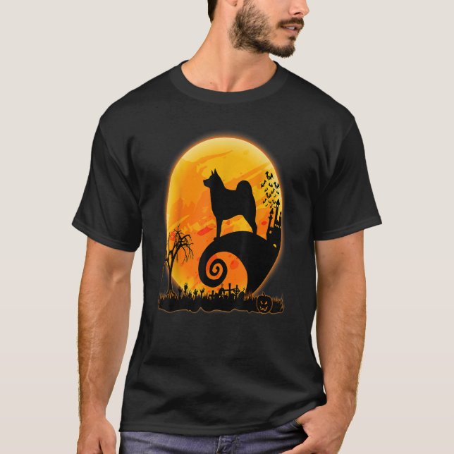 T-shirt Chien Elkhound Norvégien Et Lune Drôle Halloween C (Devant)