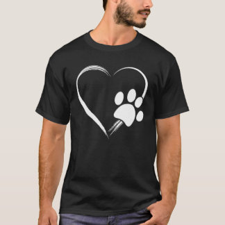 T-shirt Chien Empreinte de patte Coeur T Chemise Cadeau po