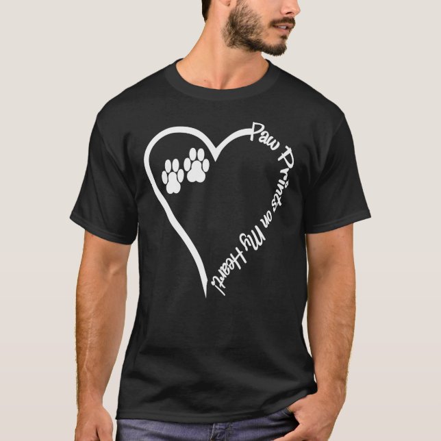 T-shirt Chien Empreintes de pattes Animaux Sur Mon Coeur T (Devant)