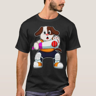 T-shirt Chien en batteur avec chauve-souris de cricket