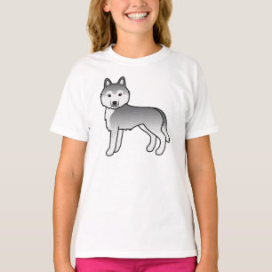 T-shirt Chien en Cartoon Sibérien Argent Husky Cut