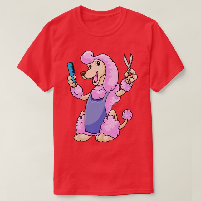 T-shirt Chien en coiffeur avec ciseaux et peigne (Design devant)
