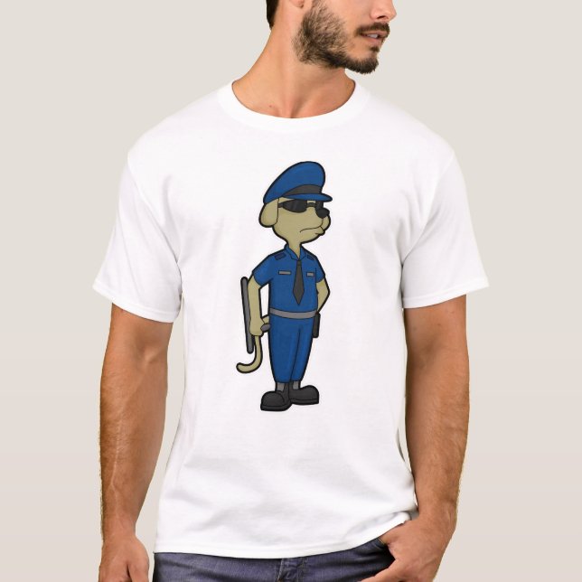 T-shirt Chien en officier de police avec Baton & Lunettes  (Devant)