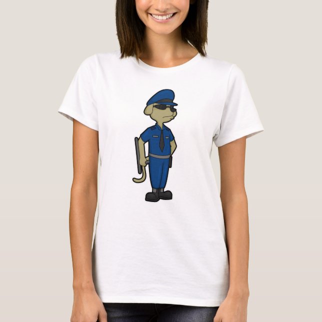 T-shirt Chien en officier de police avec Baton & Lunettes  (Devant)
