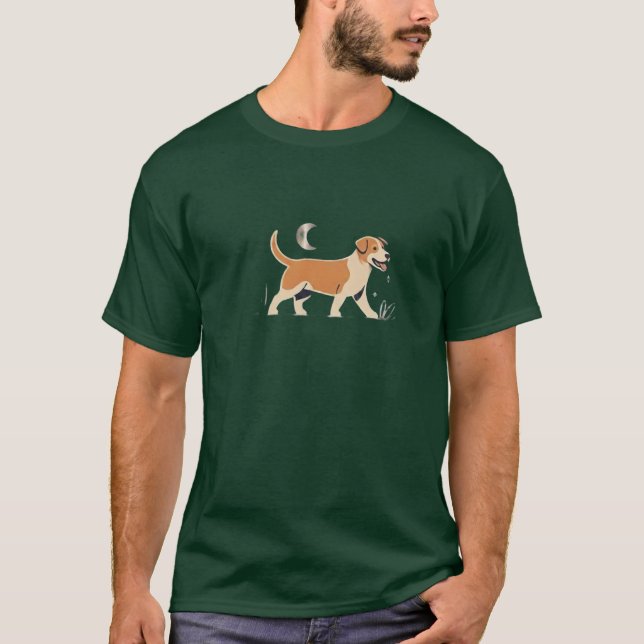 T-shirt chien en promenade nocturne (Devant)