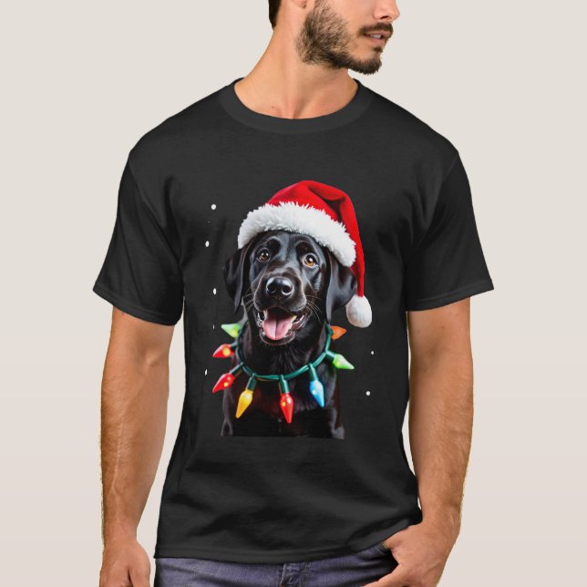 T-shirt Chien en pyjama à lumières de sapin de Noël Labrad (Devant)