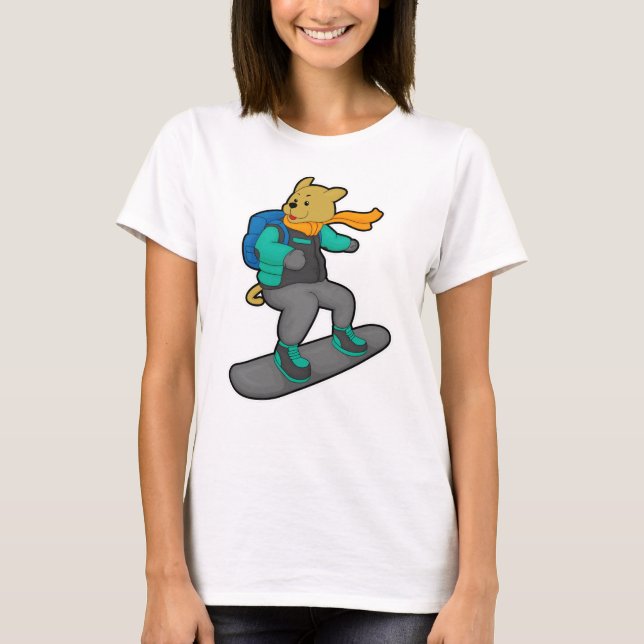 T-shirt Chien en Snowboardeur avec Snowboard & Backpack (Devant)