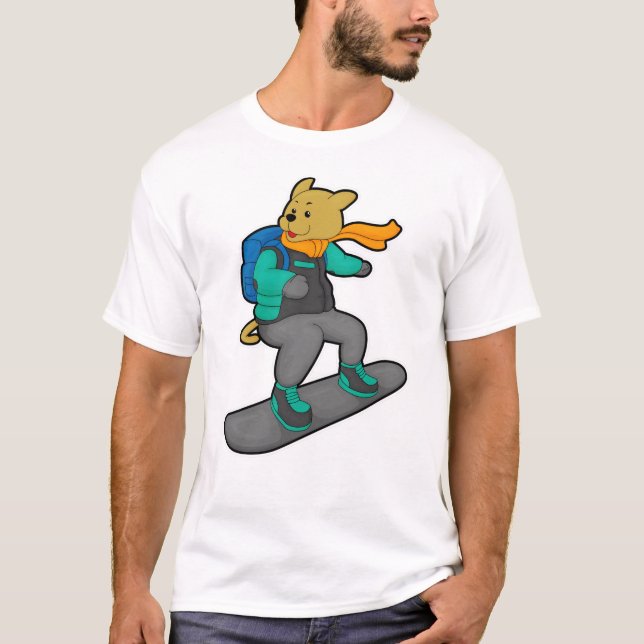 T-shirt Chien en Snowboardeur avec Snowboard & Backpack (Devant)