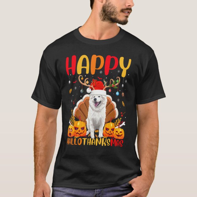 T-shirt Chien Eskimo américain heureux Hellothanksmas (Devant)