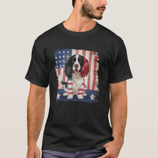 T-shirt Chien espagnol Springer anglais avec drapeau améri