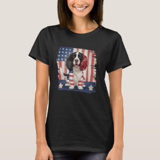 T-shirt Chien espagnol Springer anglais avec drapeau améri