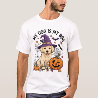 T-shirt Chien est Boo Halloween Sorcière Chiot Citrouille_