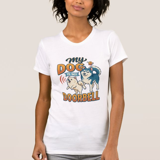 T-shirt Chien Est Sonnette Aboie Blanc Bleu_1 (Devant)
