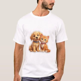 T-shirt Chien et chat de dessin animé adorables meilleurs