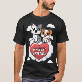 T-shirt Chien et chat My Best Friends Heart Clouds Design