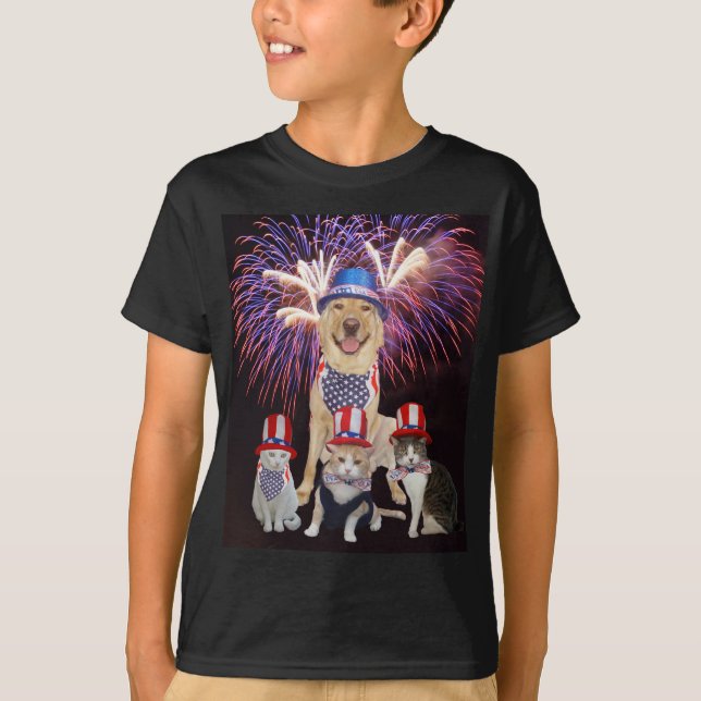 T-shirt Chien et chats drôles 4 juillet (Devant)