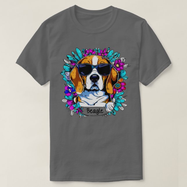 T-shirt Chien et fleurs Beagles mignons (Design devant)