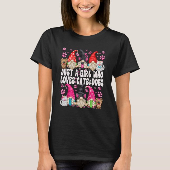 T-shirt Chien Et Gnome De Chat Pour Juste Une Fille Qui Ai (Devant)